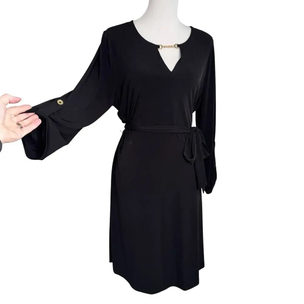 Michael Kors Black Long/Roll Tab Sleeve Dress Sz XL